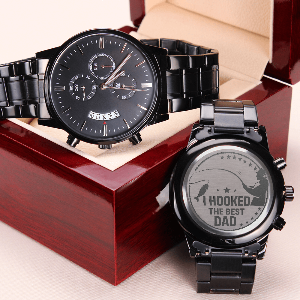 I Hooked The Best Dad — Engraved Black Chronograph Watch