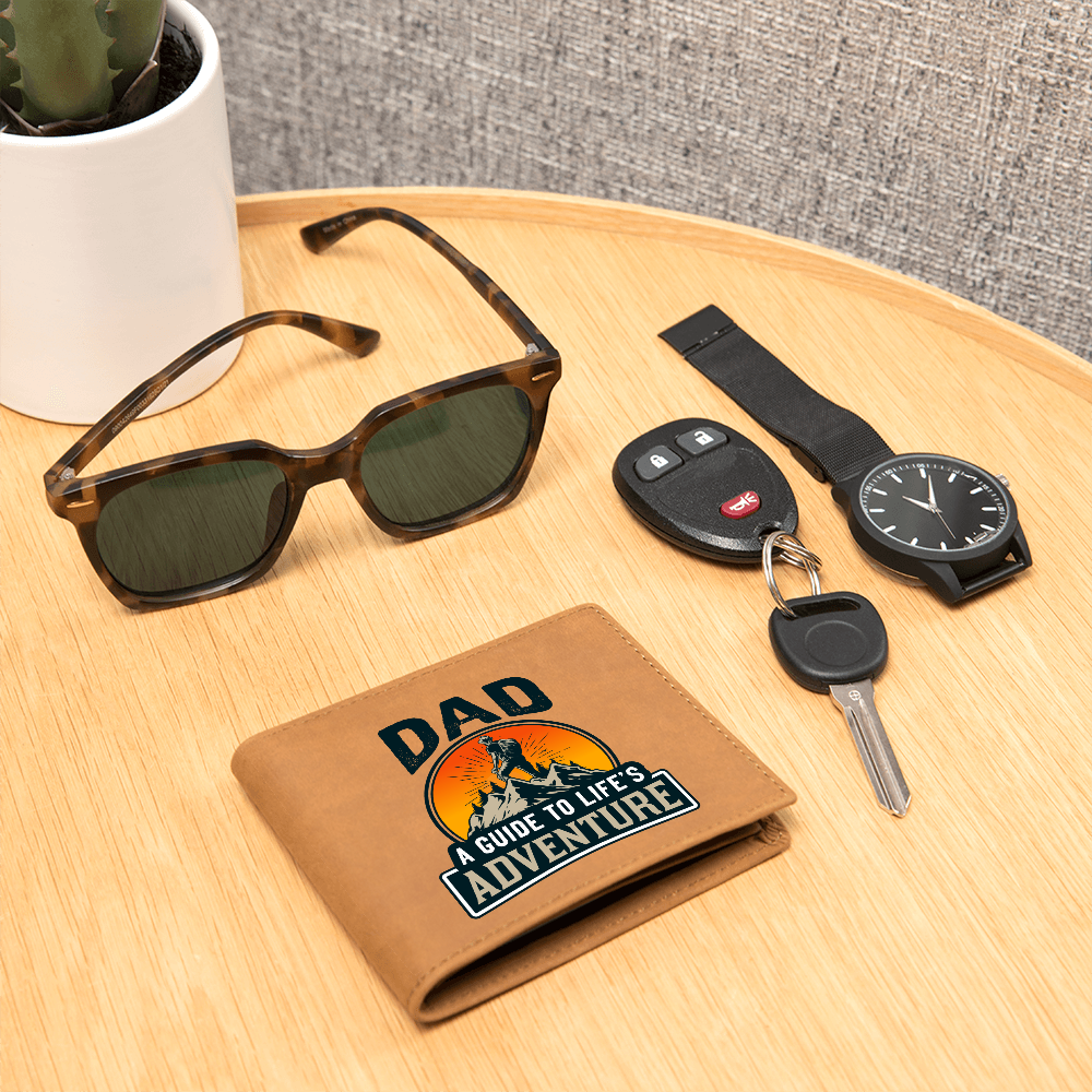 Dad, Adventure Awaits — Graphic Leather Wallet