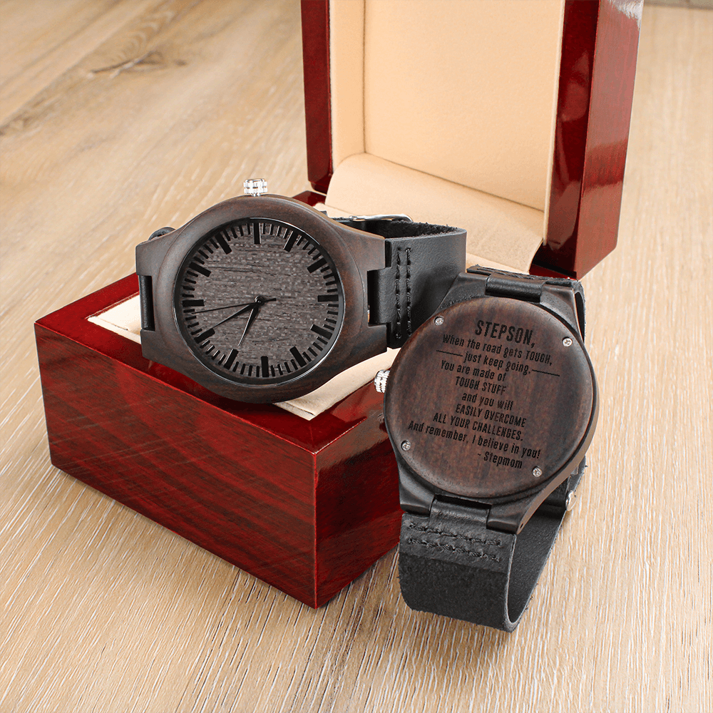 Stepson, When The Road Gets Tough — Engraved Wood Watch