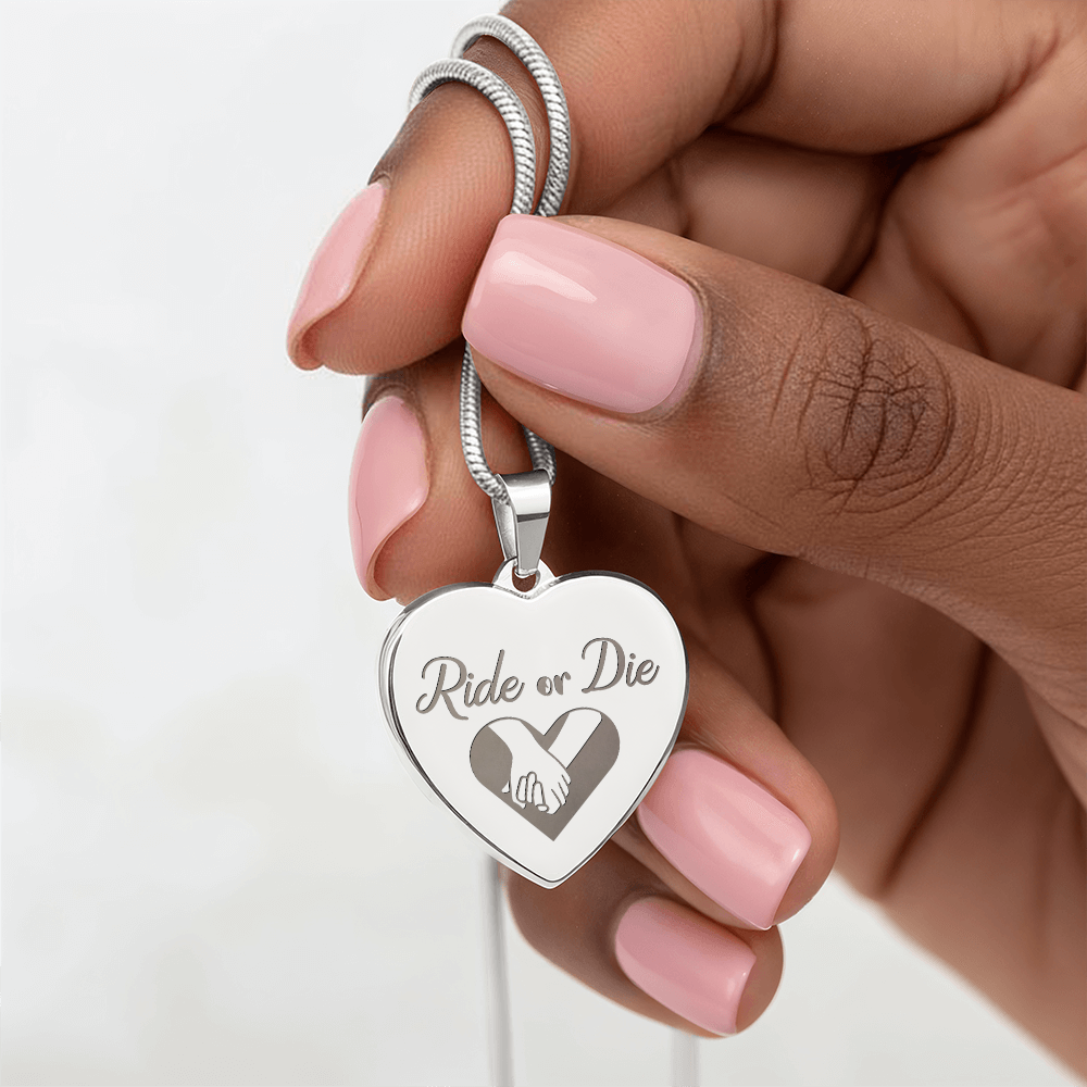 Ride Or Die Engraved Heart Pendant Necklace - Engraved Heart Pendant with Gift Box, Gift for Best Friend