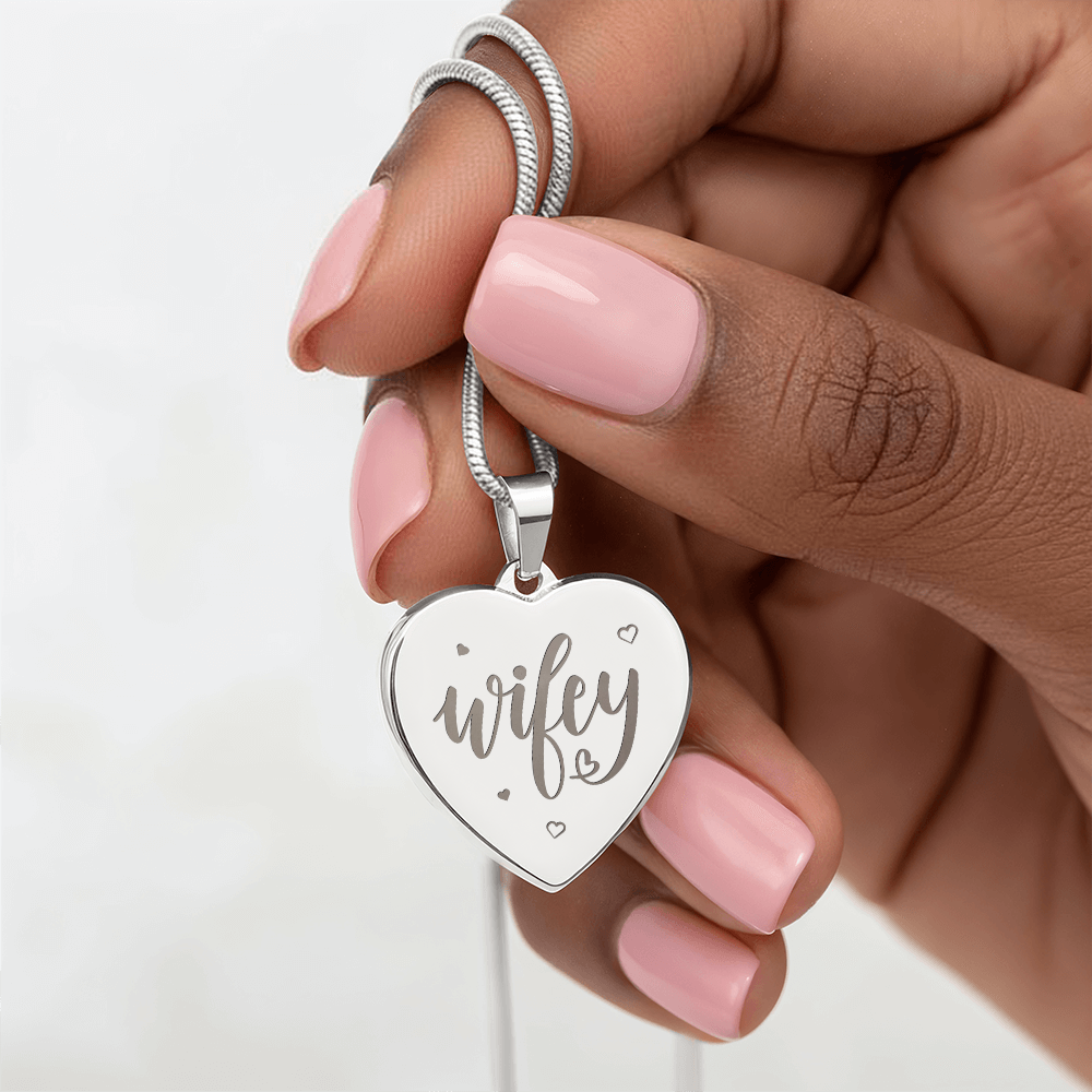 Wifey Engraved Heart Pendant Necklace - Engraved Heart Pendant with Gift Box, Anniversary Gift for Wife