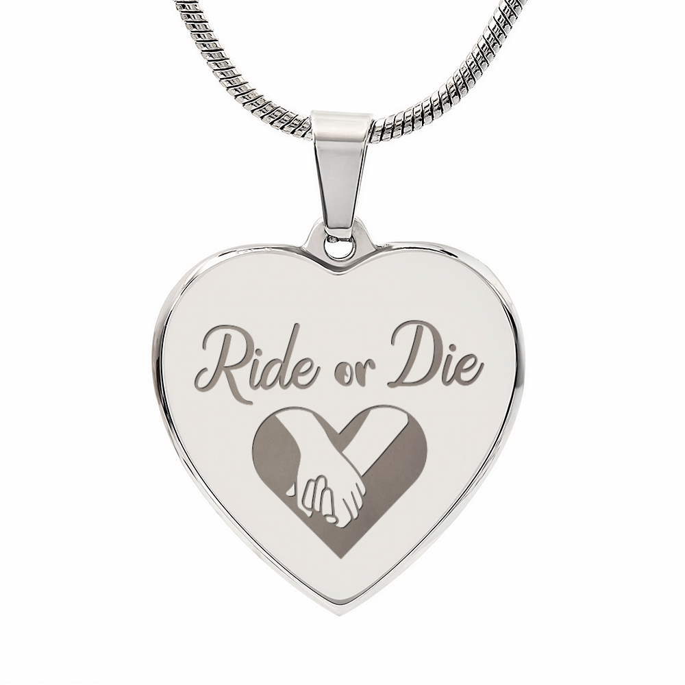 Ride Or Die Engraved Heart Pendant Necklace - Engraved Heart Pendant with Gift Box, Gift for Best Friend