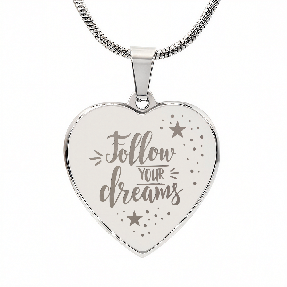 Follow Your Dreams Engraved Heart Pendant Necklace - Engraved Heart Pendant with Gift Box, Graduation Gift for Her
