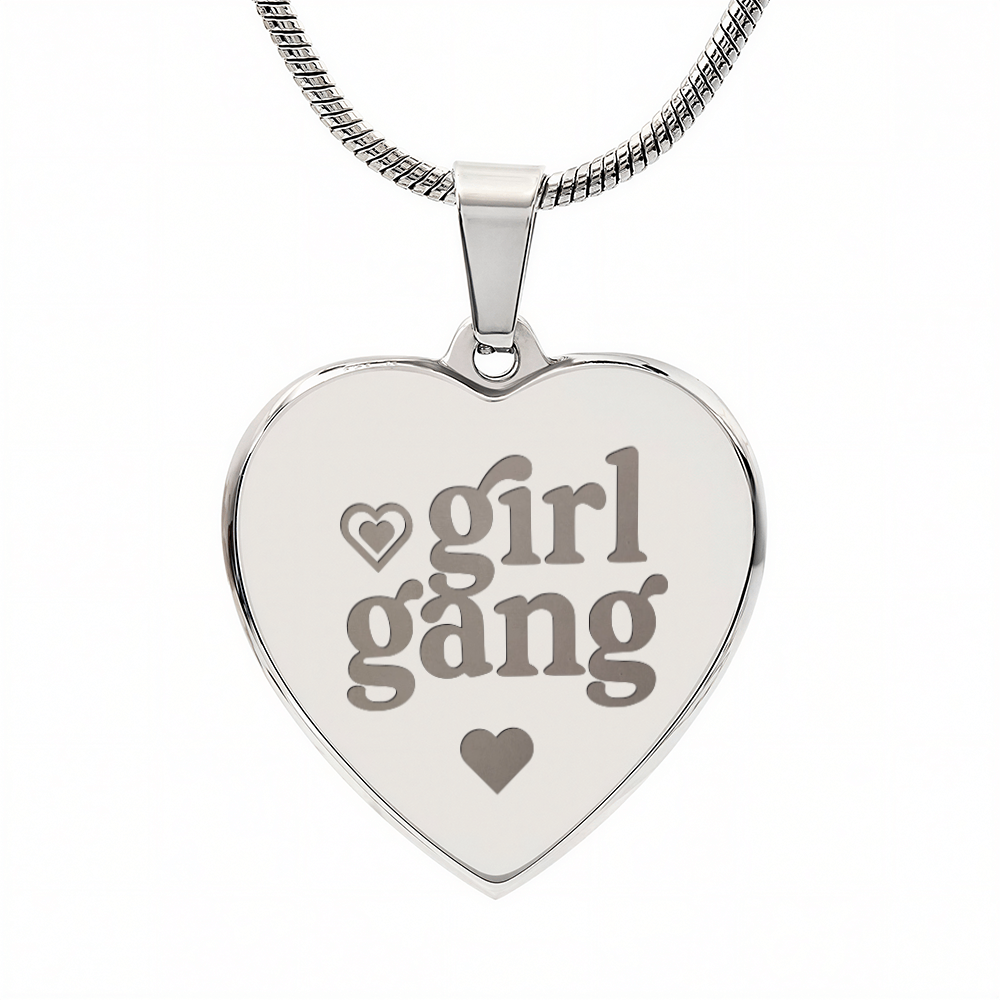 Girl Gang Engraved Heart Pendant Necklace - Engraved Heart Pendant with Gift Box, Gift for Best Friends