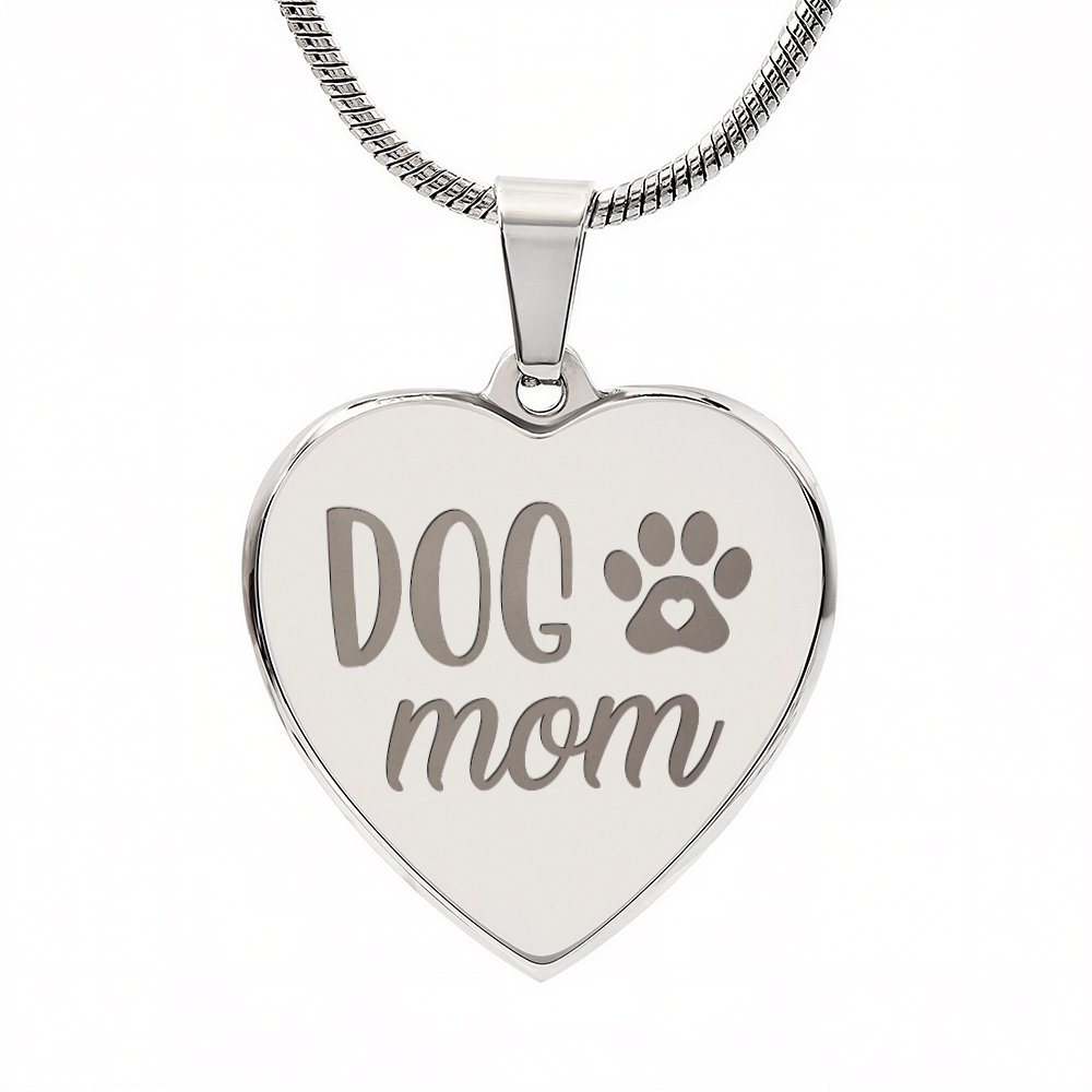 Dog Mom Engraved Heart Pendant Necklace - Engraved Heart Pendant with Gift Box, Gift for Dog Lovers
