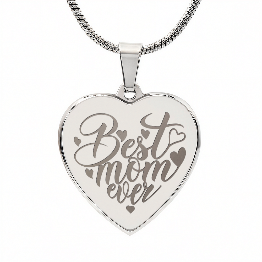 Best Mom Ever Engraved Heart Pendant Necklace - Engraved Heart Pendant with Gift Box, Mother's Day Gift for Mom