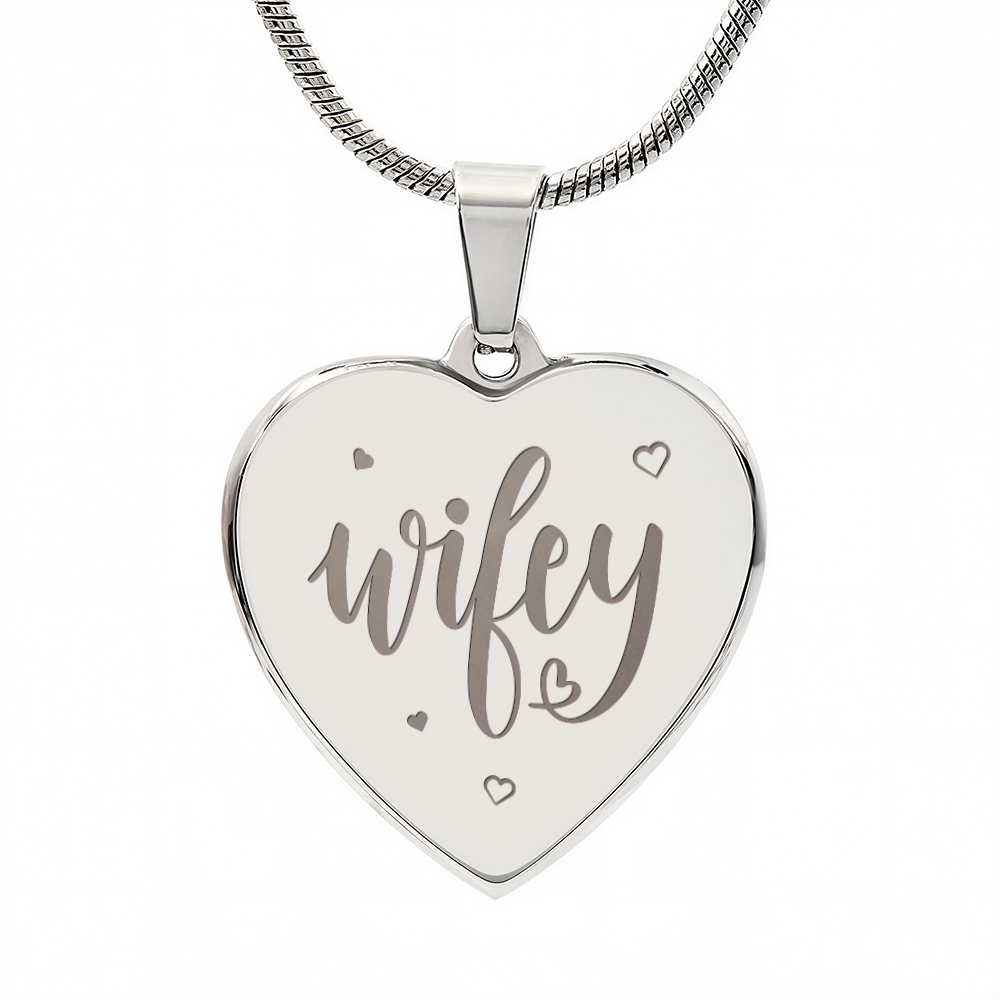 Wifey Engraved Heart Pendant Necklace - Engraved Heart Pendant with Gift Box, Anniversary Gift for Wife