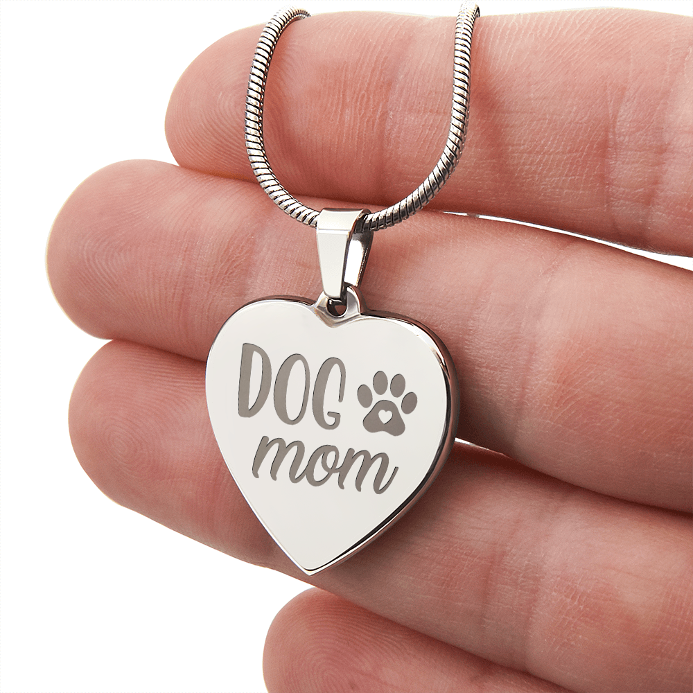 Dog Mom Engraved Heart Pendant Necklace - Engraved Heart Pendant with Gift Box, Gift for Dog Lovers