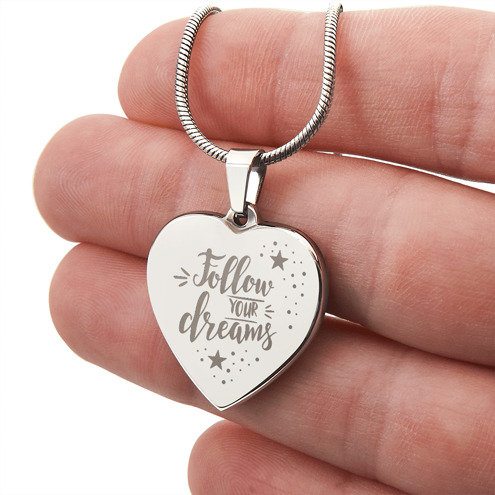 Follow Your Dreams Engraved Heart Pendant Necklace - Engraved Heart Pendant with Gift Box, Graduation Gift for Her