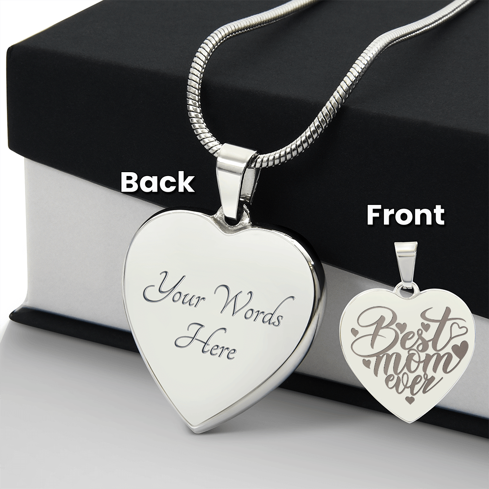 Best Mom Ever Engraved Heart Pendant Necklace - Engraved Heart Pendant with Gift Box, Mother's Day Gift for Mom