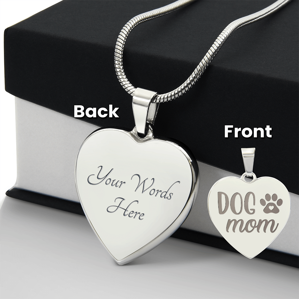 Dog Mom Engraved Heart Pendant Necklace - Engraved Heart Pendant with Gift Box, Gift for Dog Lovers