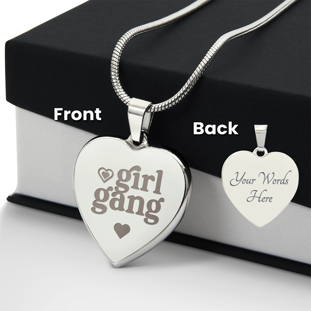 Girl Gang Engraved Heart Pendant Necklace - Engraved Heart Pendant with Gift Box, Gift for Best Friends