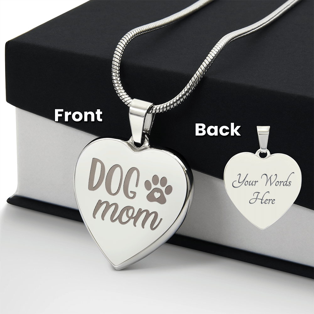 Dog Mom Engraved Heart Pendant Necklace - Engraved Heart Pendant with Gift Box, Gift for Dog Lovers