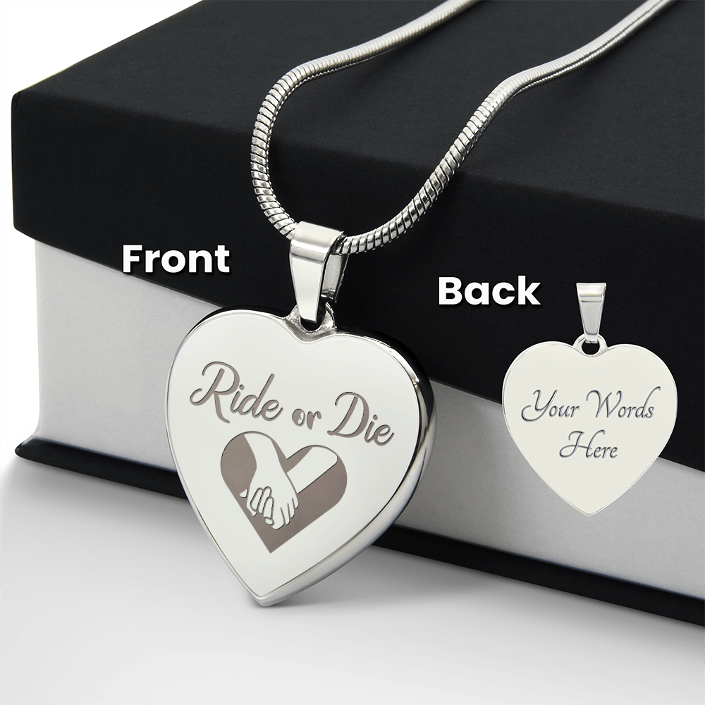 Ride Or Die Engraved Heart Pendant Necklace - Engraved Heart Pendant with Gift Box, Gift for Best Friend