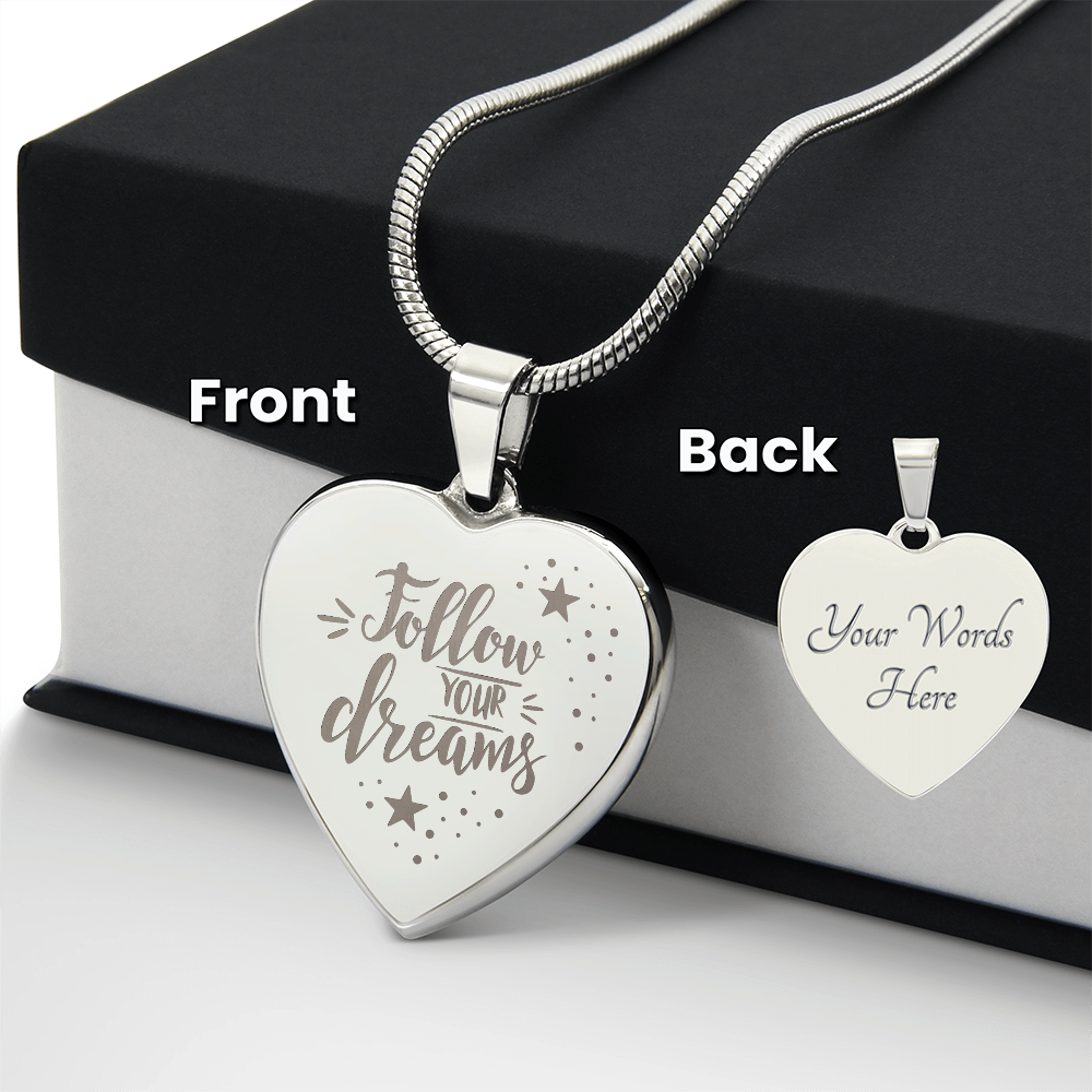 Follow Your Dreams Engraved Heart Pendant Necklace - Engraved Heart Pendant with Gift Box, Graduation Gift for Her