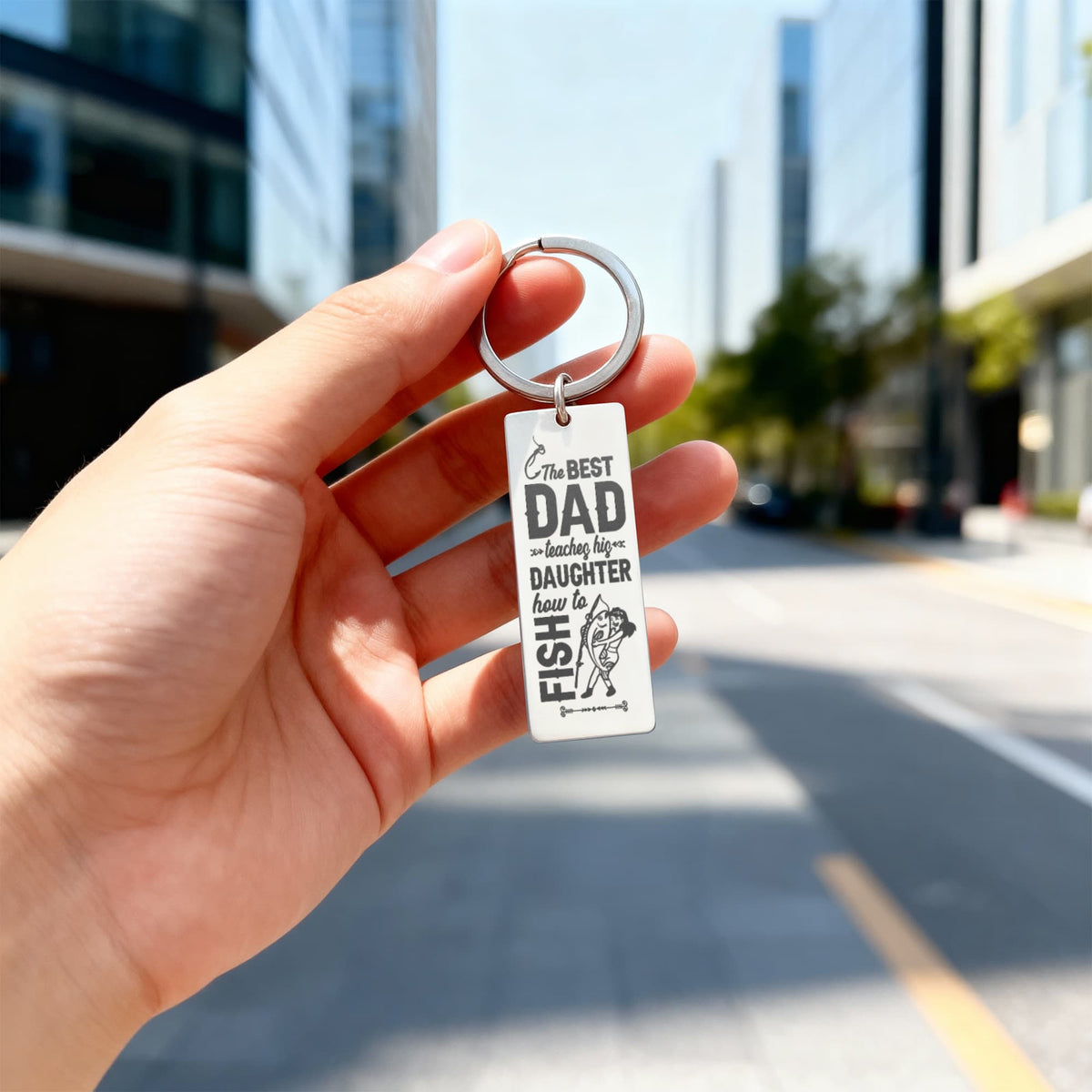 The Best Dad Teaches His Daughter How To Fish - Engraved Rectangle Keychain