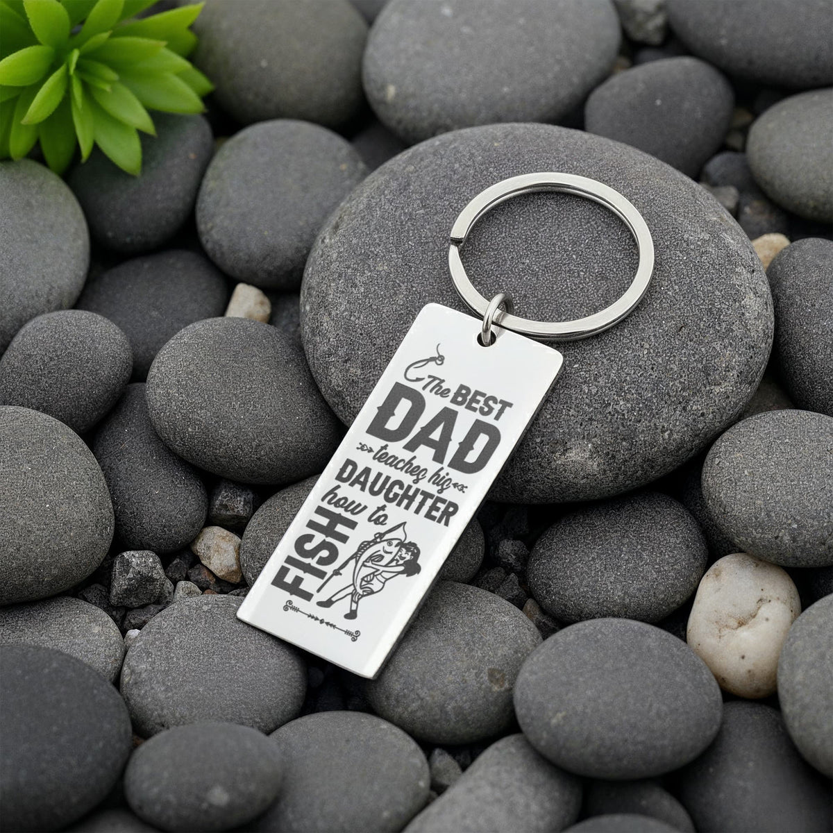 The Best Dad Teaches His Daughter How To Fish - Engraved Rectangle Keychain