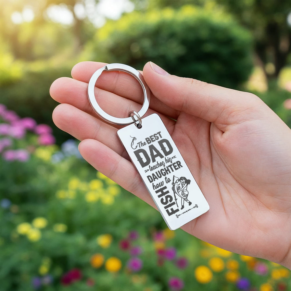 The Best Dad Teaches His Daughter How To Fish - Engraved Rectangle Keychain