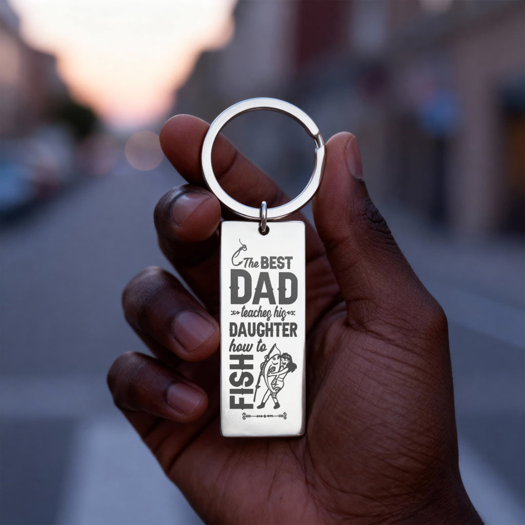 The Best Dad Teaches His Daughter How To Fish - Engraved Rectangle Keychain