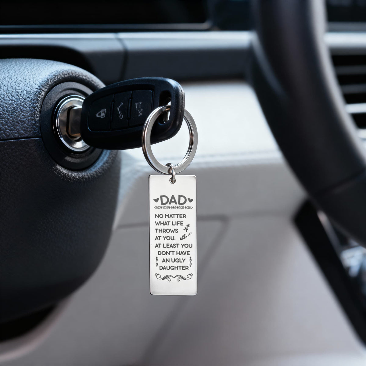 Dad, At Least You Don't Have An Ugly Daughter - Engraved Rectangle Keychain