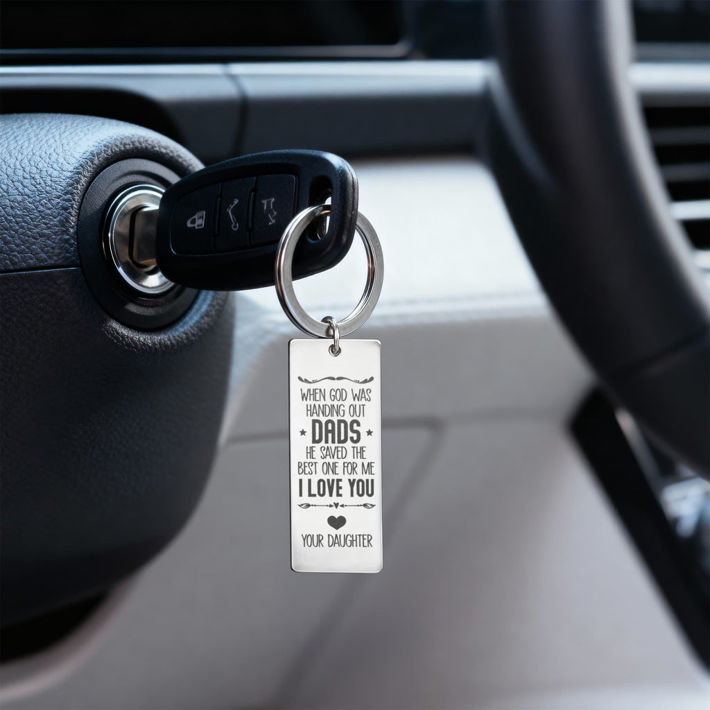 When God Was Handing Out Dads - Engraved Rectangle Keychain