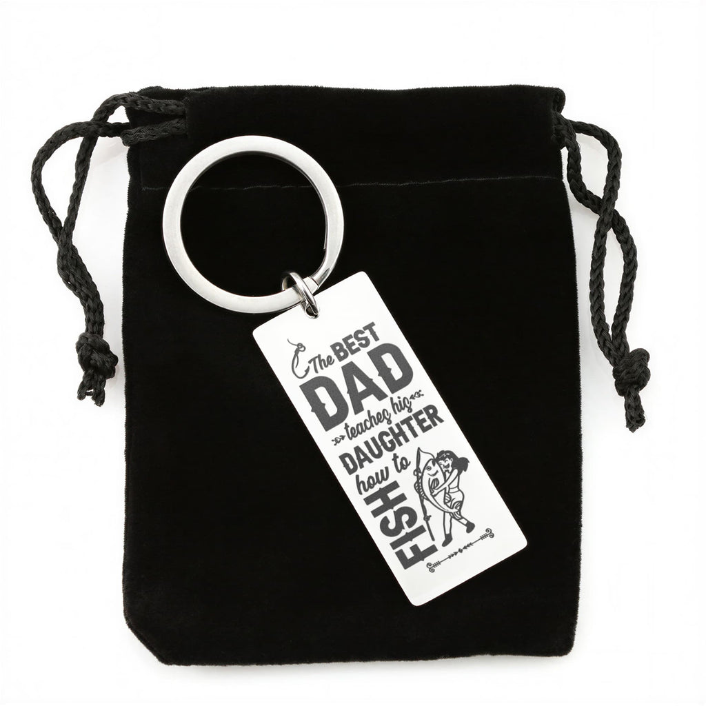 The Best Dad Teaches His Daughter How To Fish - Engraved Rectangle Keychain