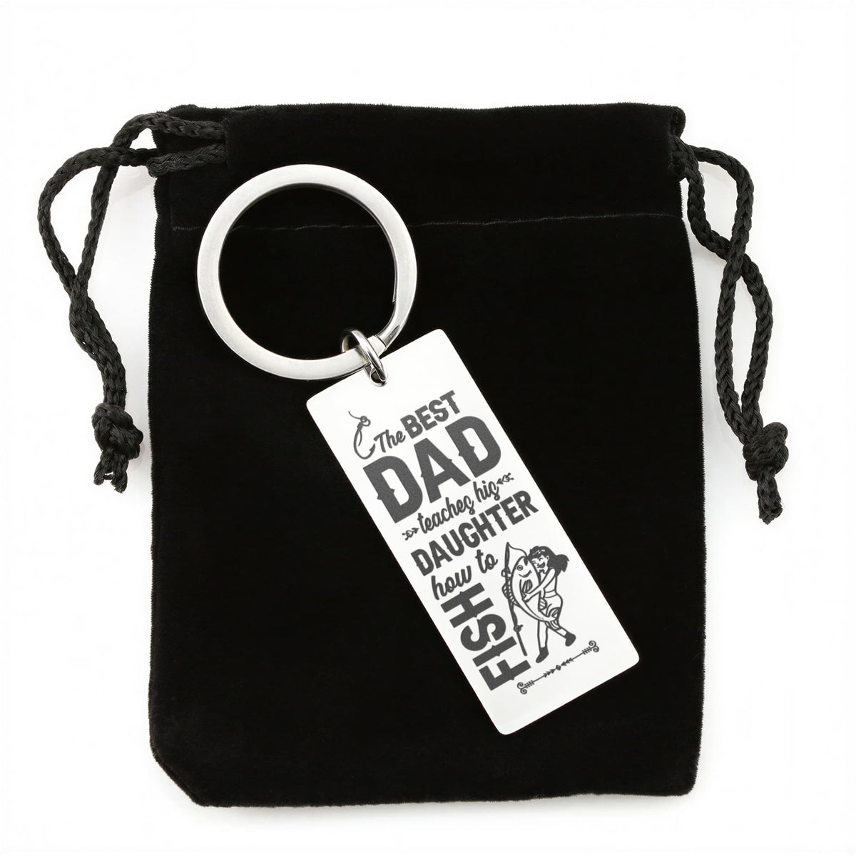 The Best Dad Teaches His Daughter How To Fish - Engraved Rectangle Keychain