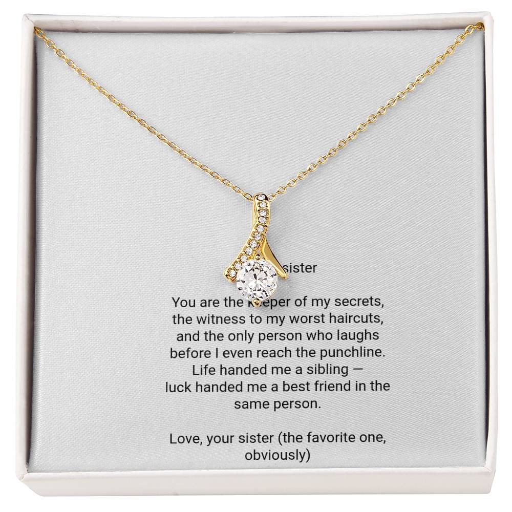 To My Sister Necklace - Alluring Beauty Pendant with Message Card, Funny Christmas Gift for Sister