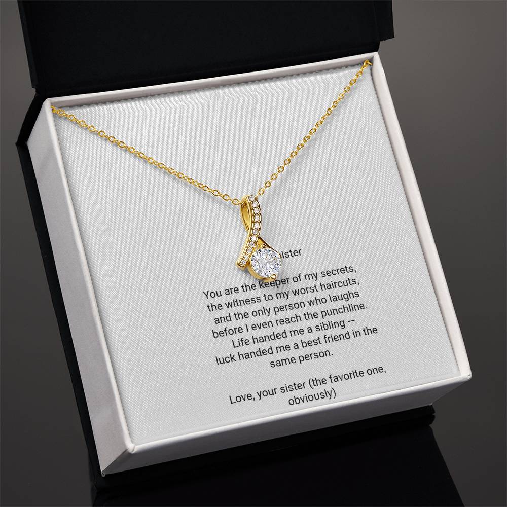 To My Sister Necklace - Alluring Beauty Pendant with Message Card, Funny Christmas Gift for Sister