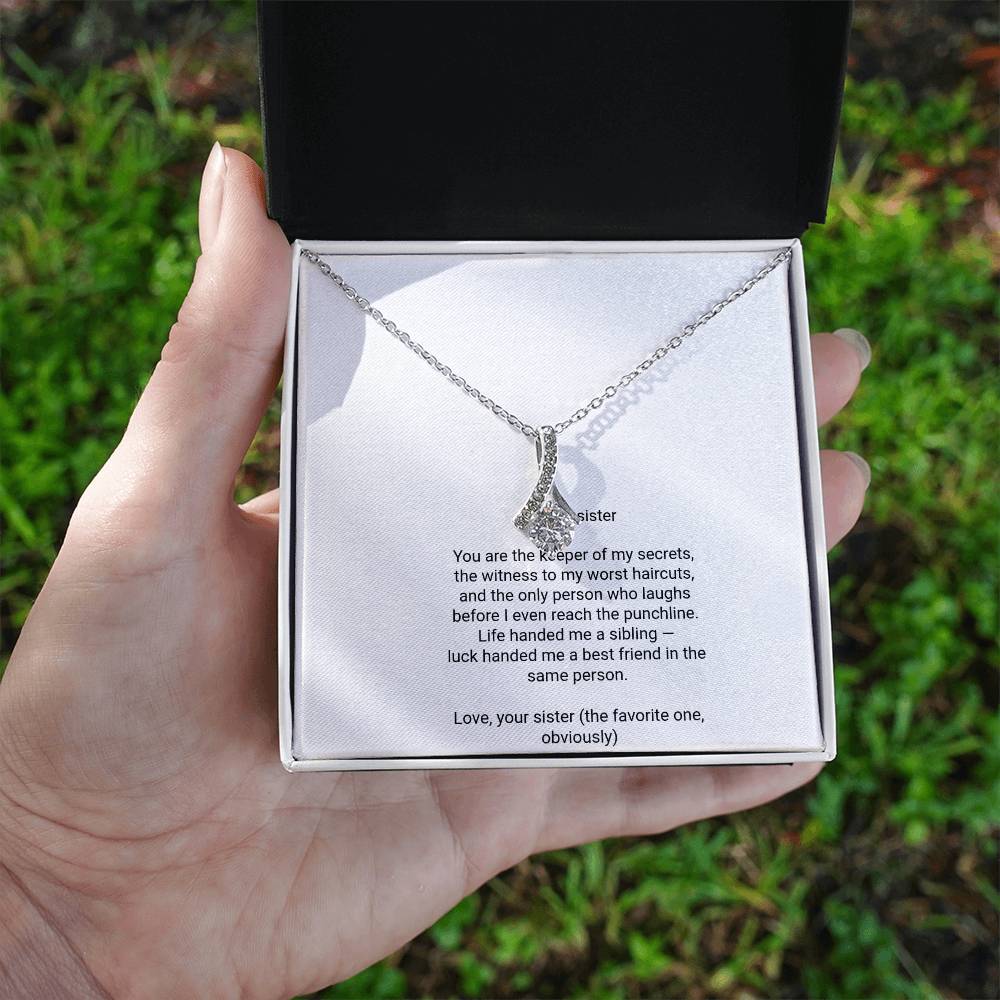 To My Sister Necklace - Alluring Beauty Pendant with Message Card, Funny Christmas Gift for Sister