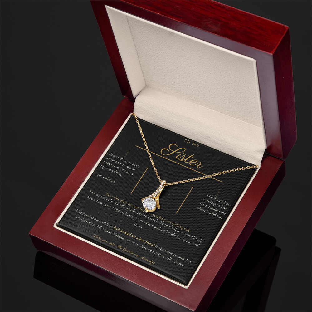 To My Sister Necklace - Alluring Beauty Pendant with Message Card, Funny Christmas Gift for Sister
