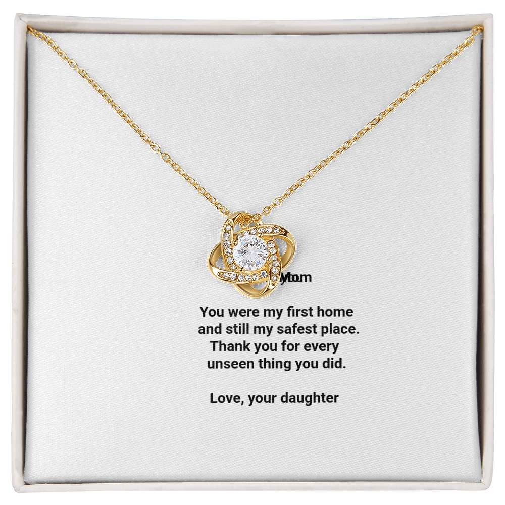 To My Mom Necklace - Love Knot Pendant with Message Card, Christmas Gift for Mom from Daughter