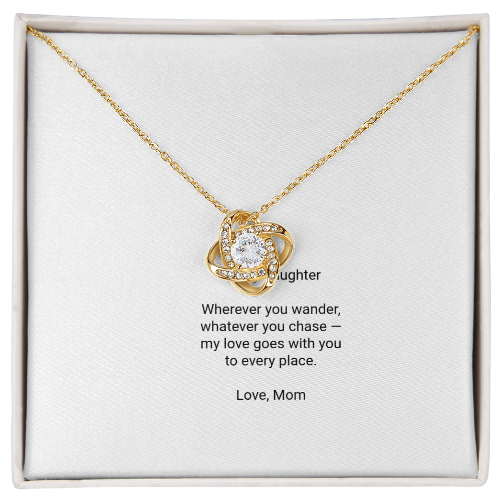 To My Daughter Necklace - Love Knot Pendant with Message Card, Christmas Gift for Daughter from Mom