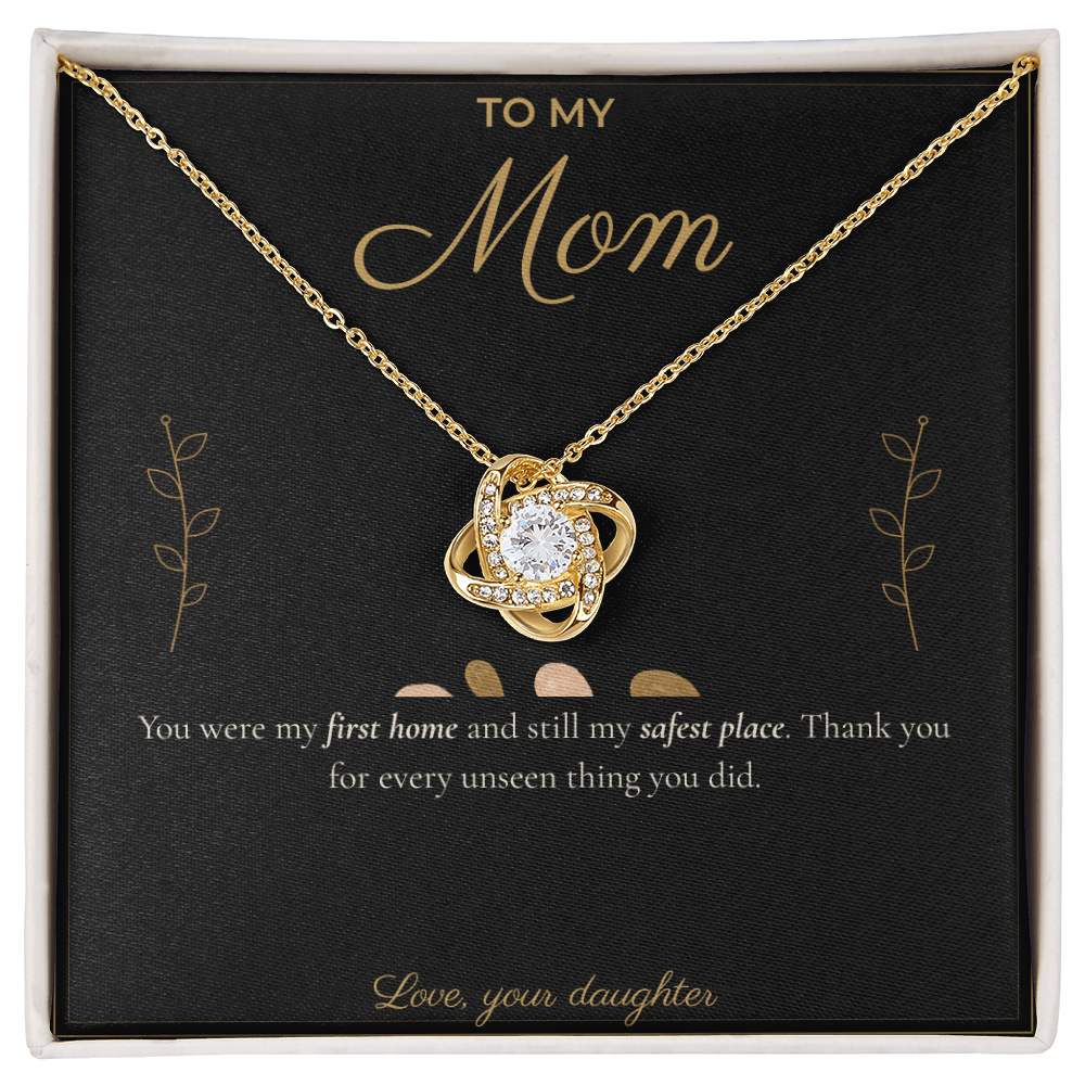 To My Mom Necklace - Love Knot Pendant with Message Card, Christmas Gift for Mom from Daughter