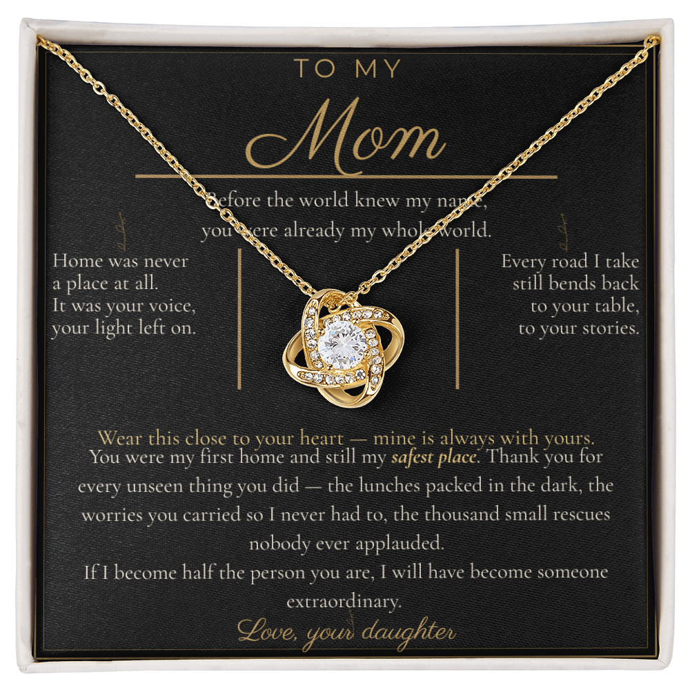 To My Mom Necklace - Love Knot Pendant with Message Card, Christmas Gift for Mom from Daughter
