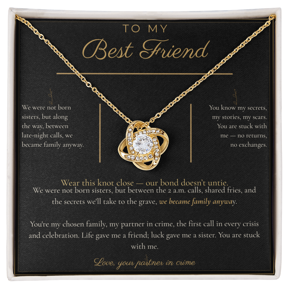 To My Best Friend Necklace - Love Knot Pendant with Message Card, Funny Christmas Gift for Best Friend