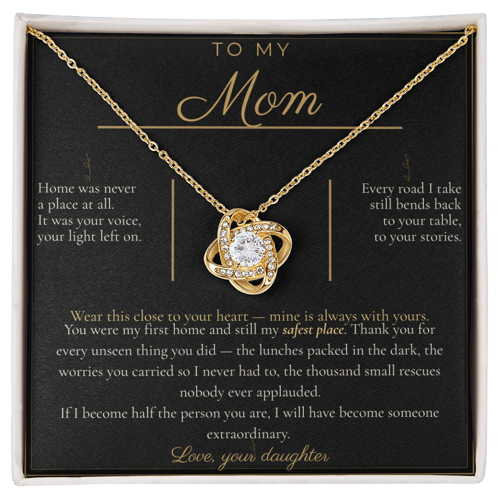 To My Mom Necklace - Love Knot Pendant with Message Card, Christmas Gift for Mom from Daughter