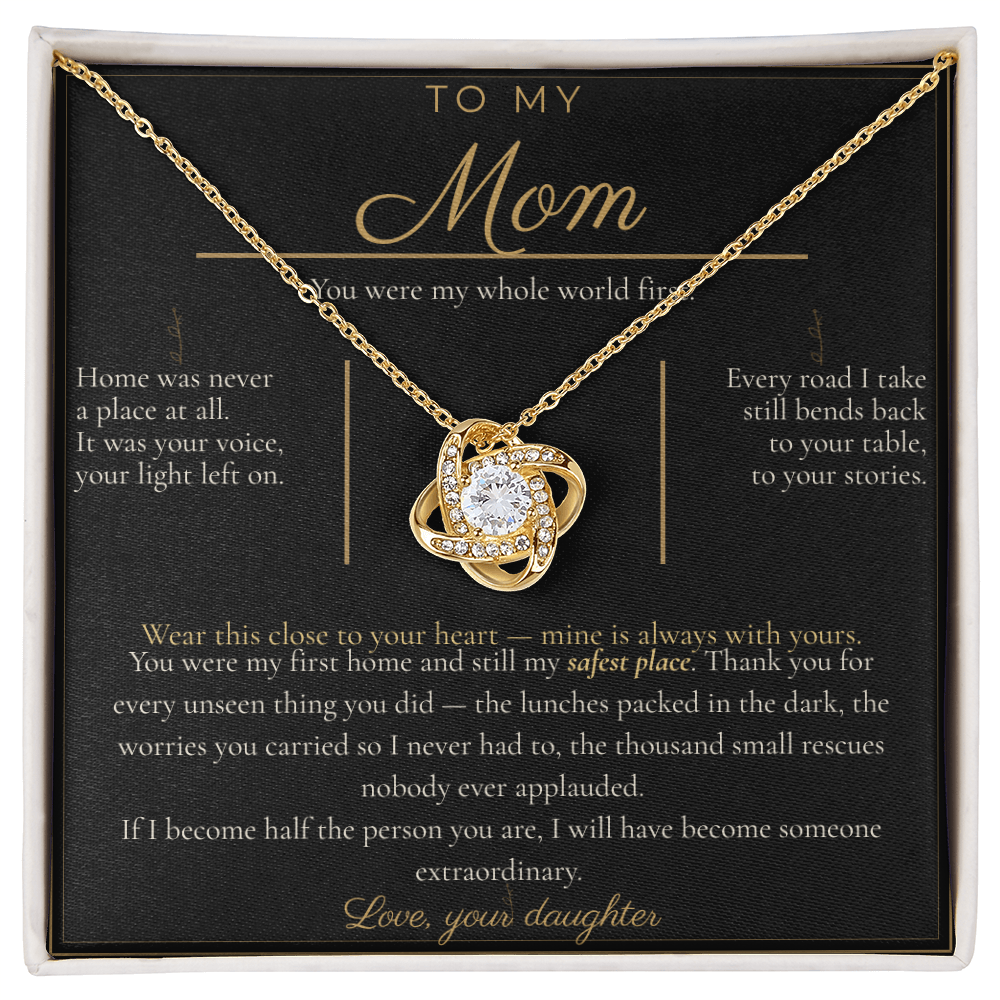 To My Mom Necklace - Love Knot Pendant with Message Card, Christmas Gift for Mom from Daughter