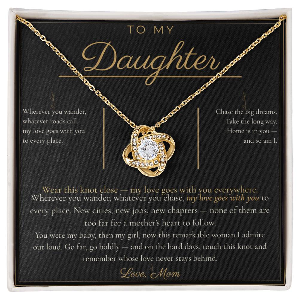 To My Daughter Necklace - Love Knot Pendant with Message Card, Christmas Gift for Daughter from Mom