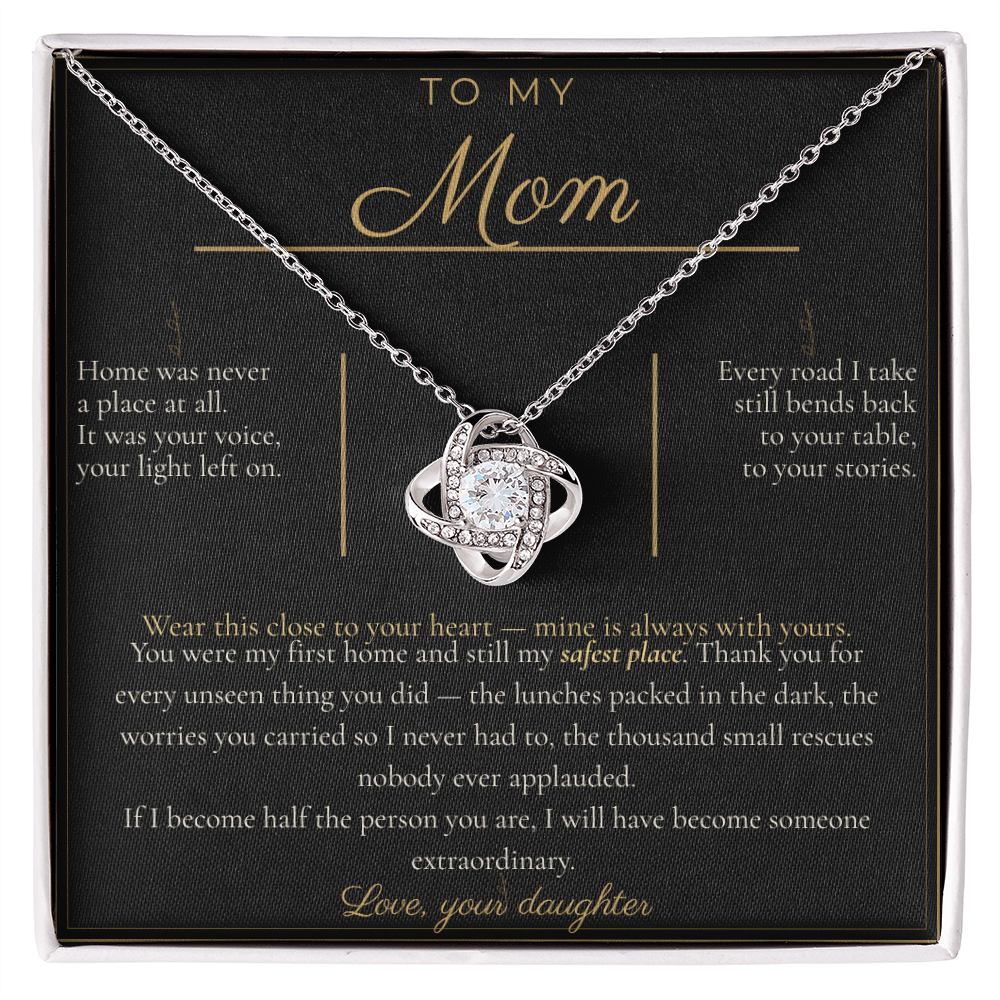 To My Mom Necklace - Love Knot Pendant with Message Card, Christmas Gift for Mom from Daughter