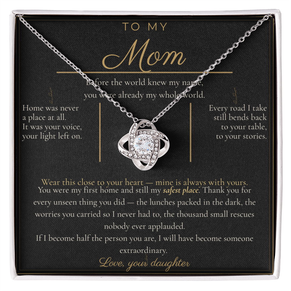 To My Mom Necklace - Love Knot Pendant with Message Card, Christmas Gift for Mom from Daughter