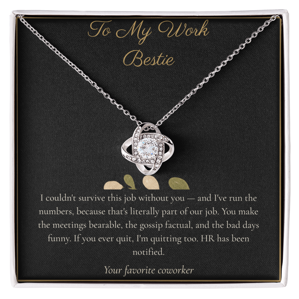 To My Work Bestie Necklace - Love Knot Pendant with Message Card, Funny Christmas Gift for Best Friend