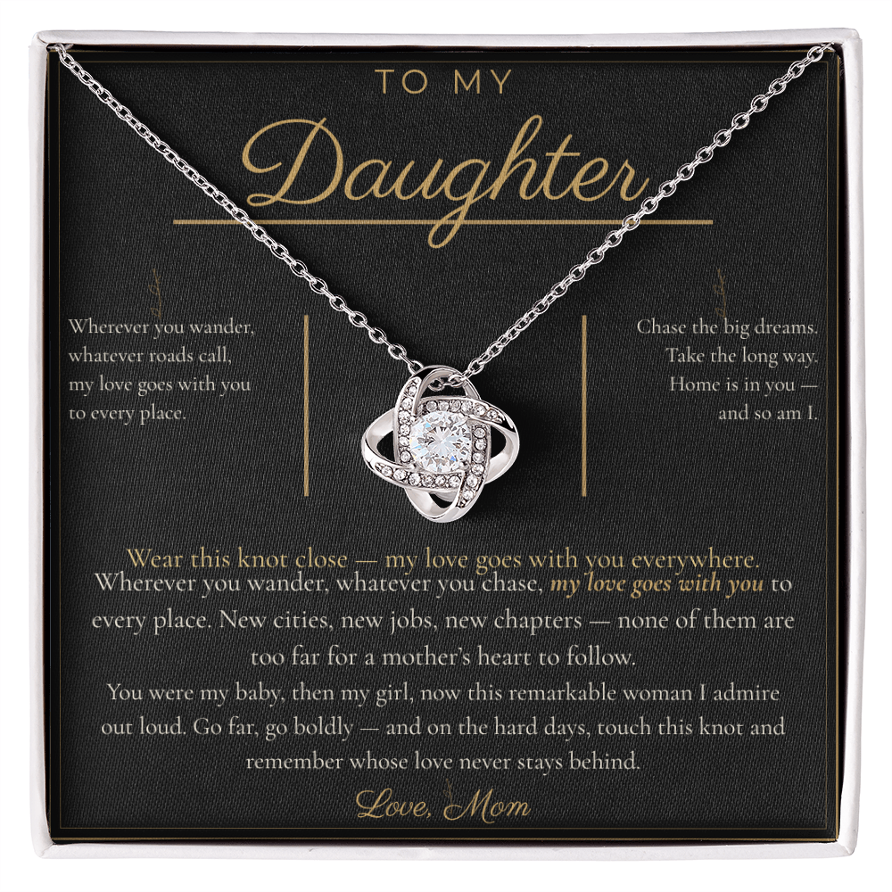 To My Daughter Necklace - Love Knot Pendant with Message Card, Christmas Gift for Daughter from Mom