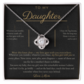 To My Daughter Necklace - Love Knot Pendant with Message Card, Christmas Gift for Daughter from Mom