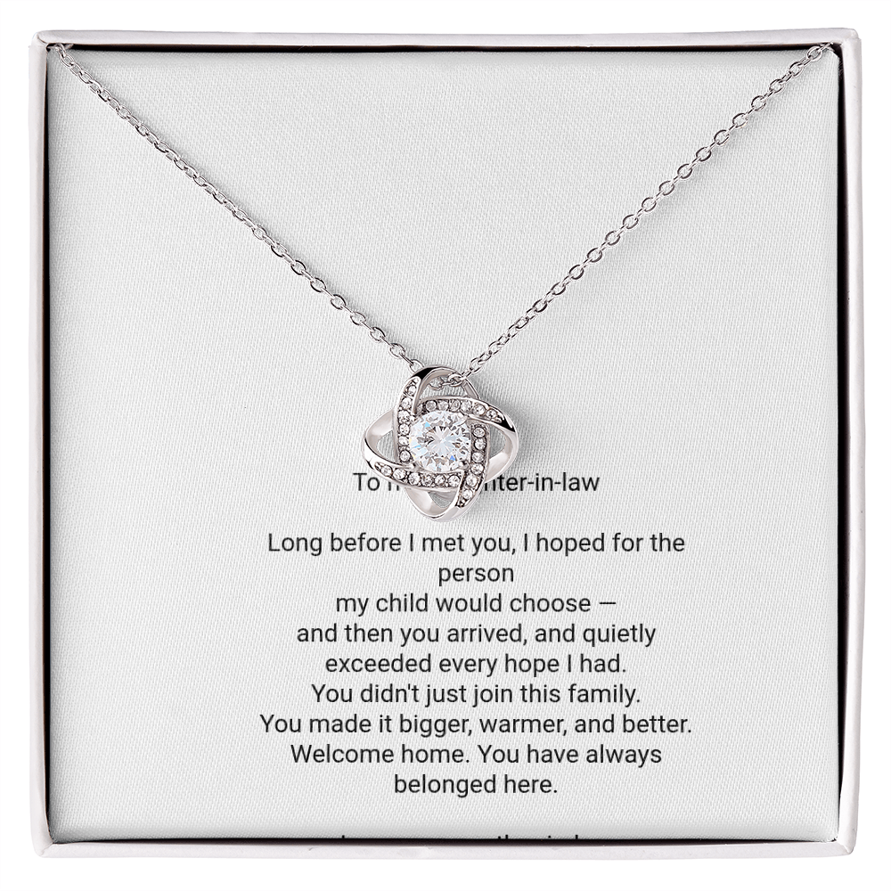 To My Daughter-in-Law Necklace - Love Knot Pendant with Message Card, Welcome to the Family Christmas Gift