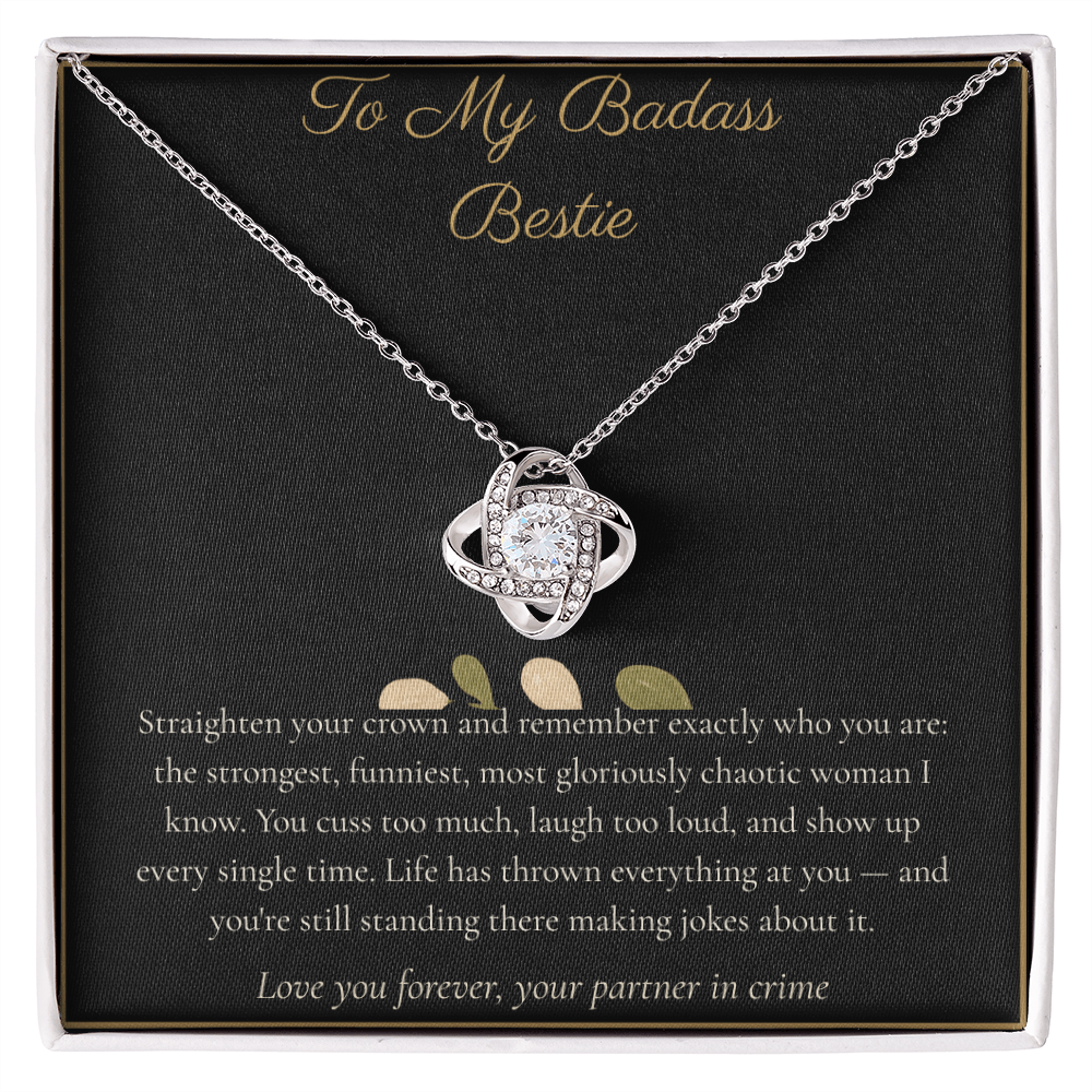 To My Badass Bestie Necklace - Love Knot Pendant with Message Card, Funny Christmas Gift for Best Friend