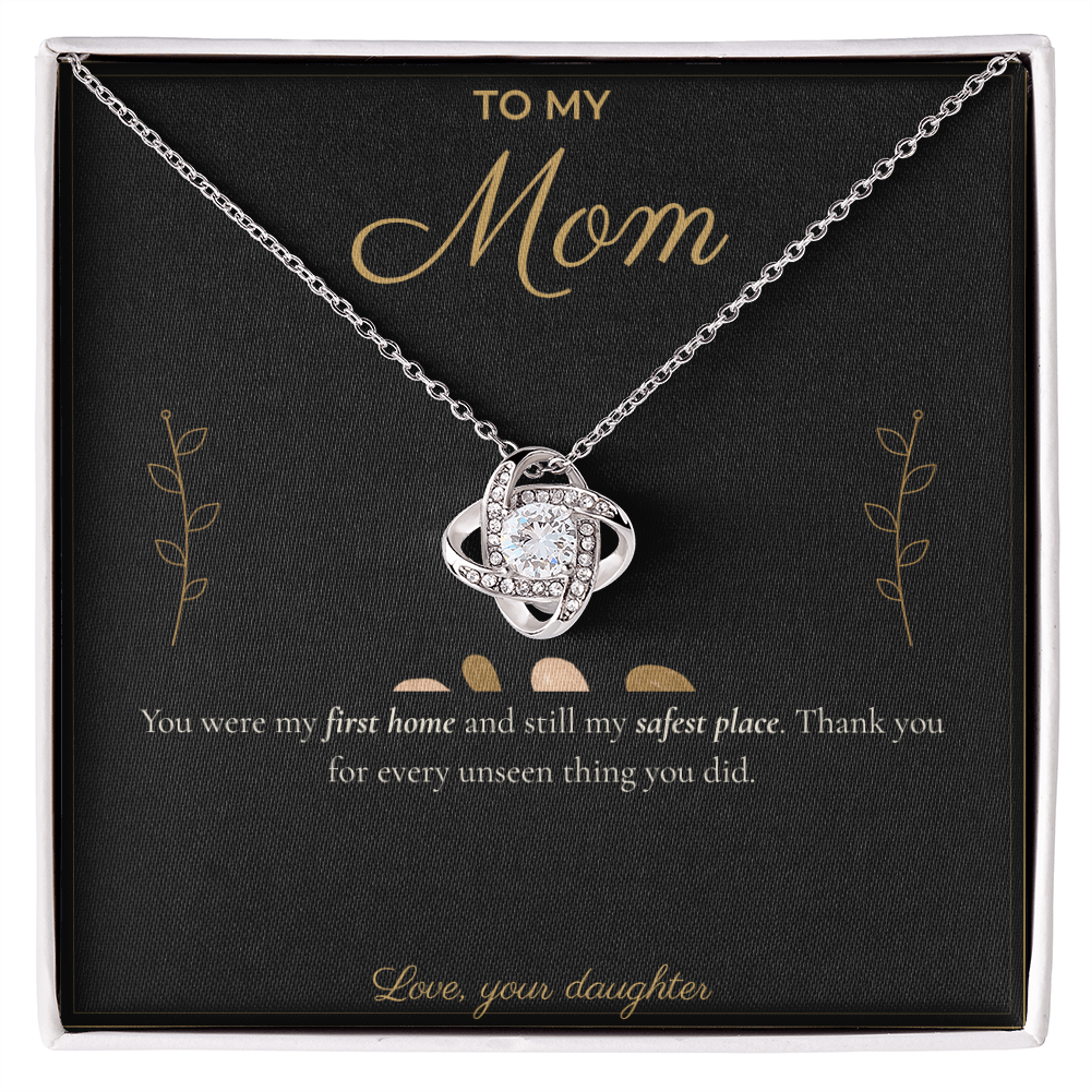 To My Mom Necklace - Love Knot Pendant with Message Card, Christmas Gift for Mom from Daughter