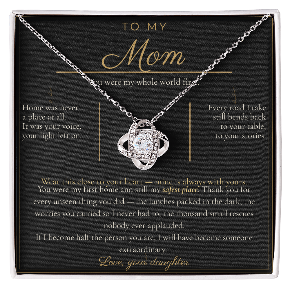 To My Mom Necklace - Love Knot Pendant with Message Card, Christmas Gift for Mom from Daughter