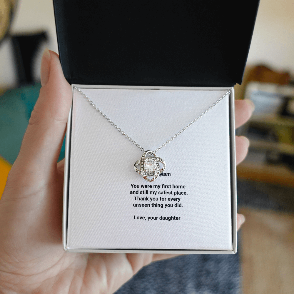 To My Mom Necklace - Love Knot Pendant with Message Card, Christmas Gift for Mom from Daughter