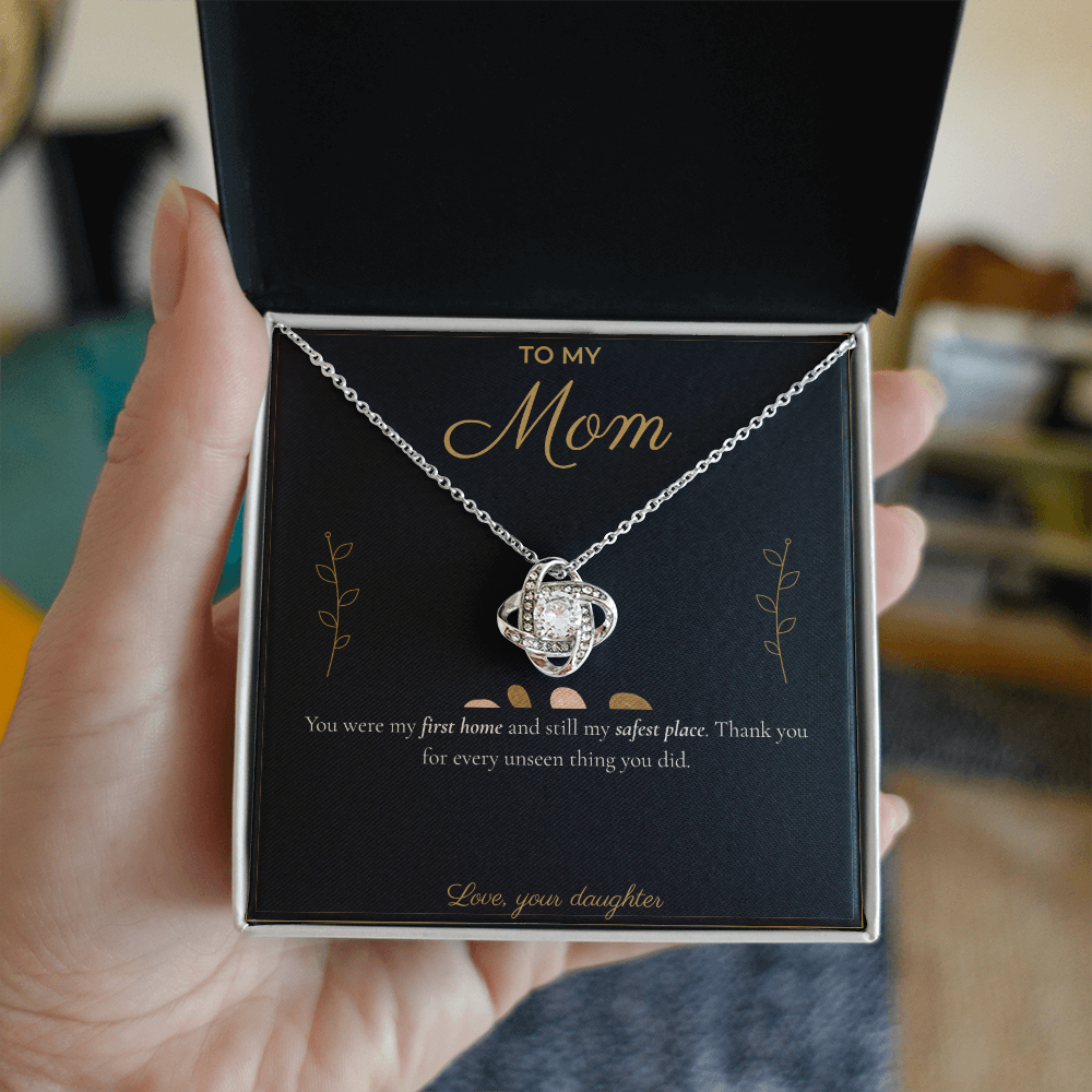 To My Mom Necklace - Love Knot Pendant with Message Card, Christmas Gift for Mom from Daughter